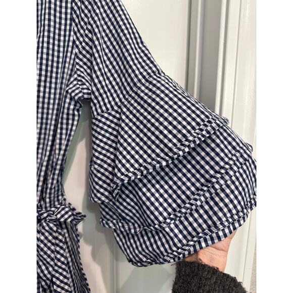 MSRP $129 Calvin Klein Gingham Bell Sleeve Wrap Dress Size 6 | SAME DAY SHIP - Picture 3 of 7